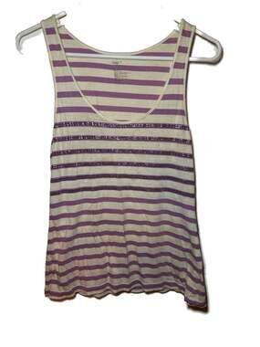 Gap Women's Purple and Cream Striped Sequin Embellished Racerback Tank Top